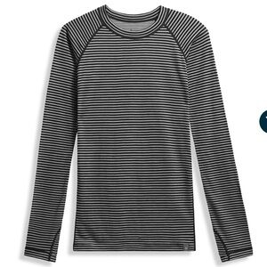 Ibex Women's Woolies Pro Tech Crew Striped Wool Shirt Small Black/Gray Baselayer